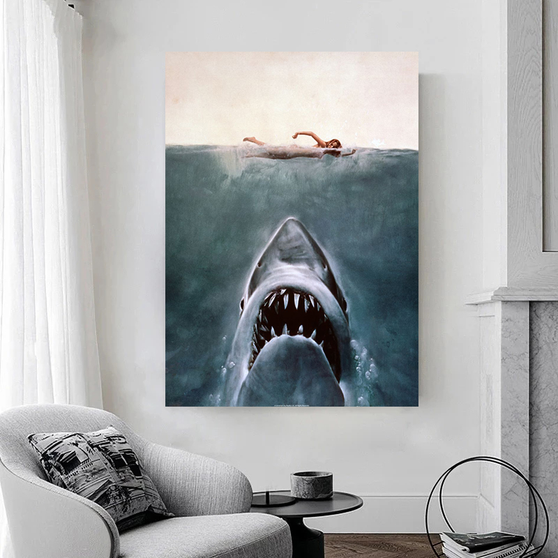 Poster Jaws Lukisan Kanvas Hiu - Sustainable Living Eco Friendly ulasan dan harga